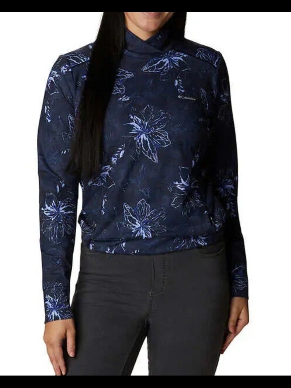 Columbia Ladies' Weekend Adventure UPF50 Pullover Large Floral Blue Black